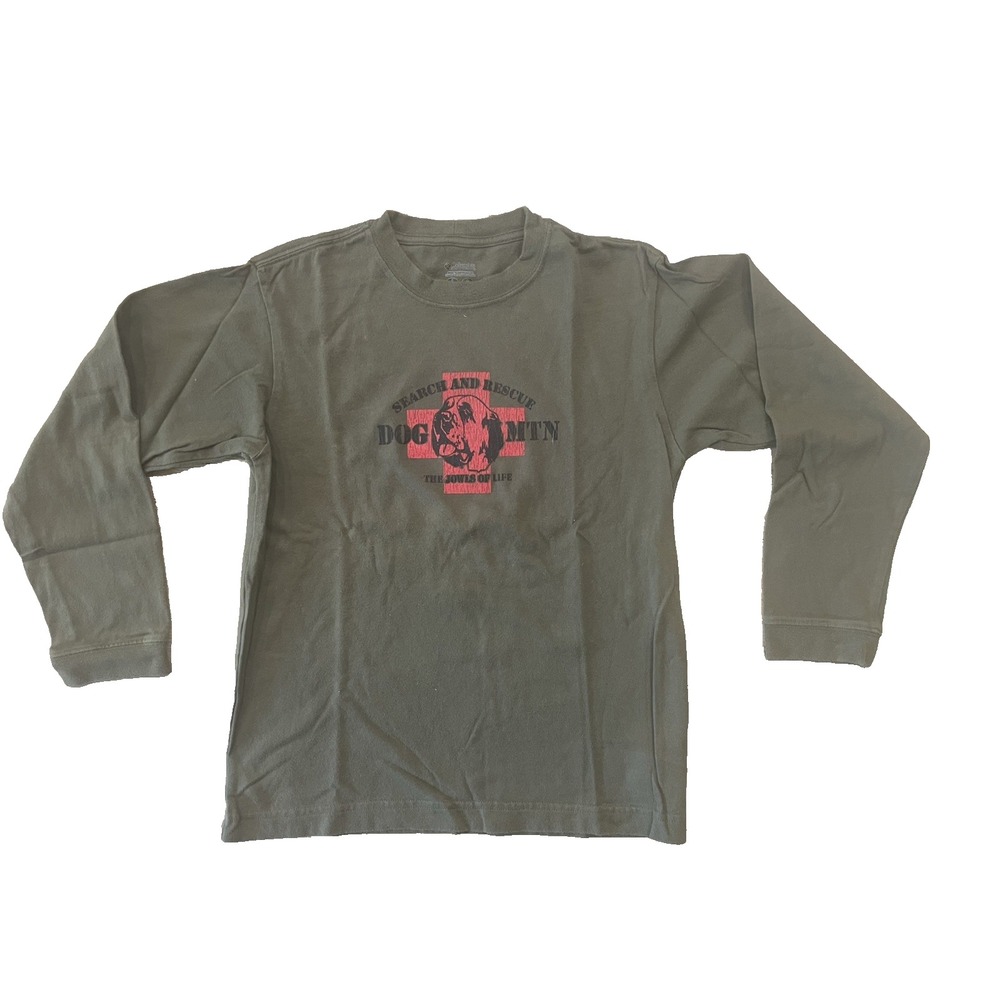 Vtg Y2K Columbia Boys Size Youth S Long-sleeved Shirt Dog Mtn Rescue Olive‎ Grn
